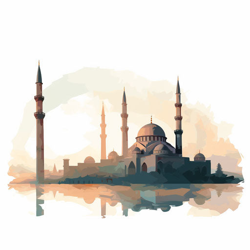 Mosque silhouette in Oil painting style on white background