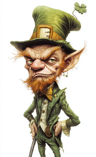 Leprechaun in caricature style, full-body portrait, white background