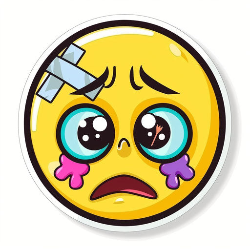 Sad emoji with bandages over eyes