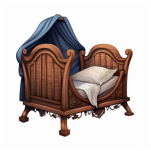 Cot clipart in the style of Chiaroscuro Art, on white background