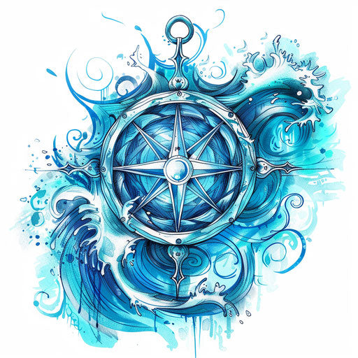 Nautical tattoo sketch of a Viking compass, clipart style