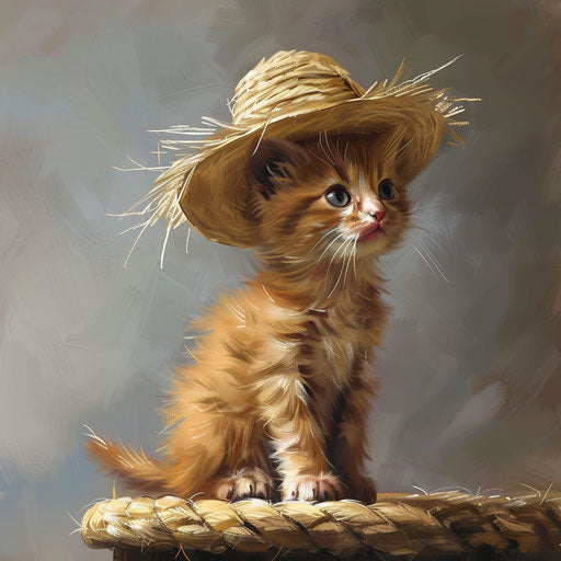 A kitten at the end of a straw hat, unpredictable troubadour style, contest winner