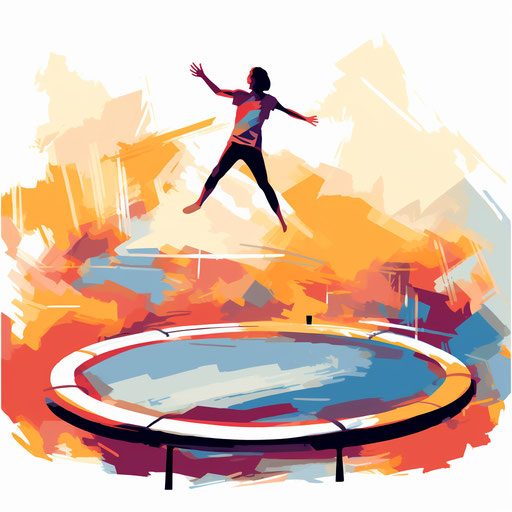 Trampoline illustration in the style of Impressionistic Art