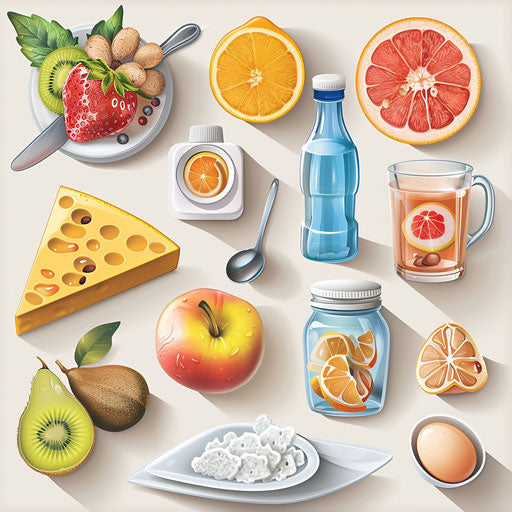 Daily routine clipart with random flat background, metallic sheen, and realistic textures