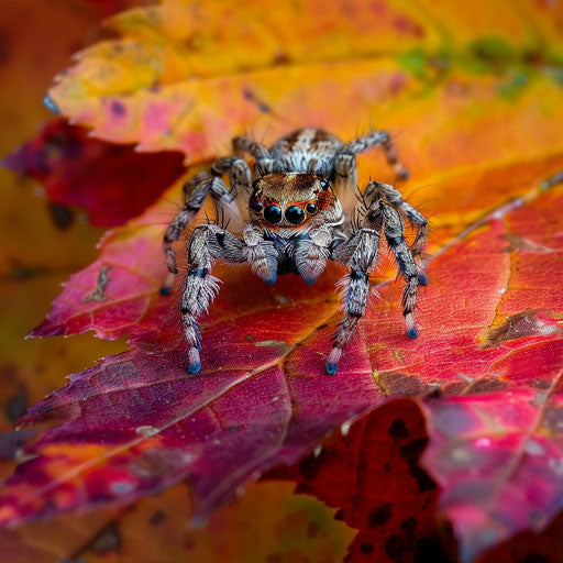Adorable spider on a colorful autumn leaf