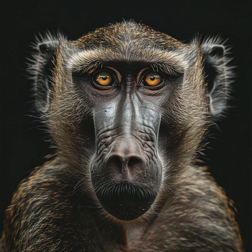 Baboon with an inquisitive, detailed and sharp look