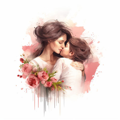 Mother's Day clipart in the style of Chiaroscuro Art on white background