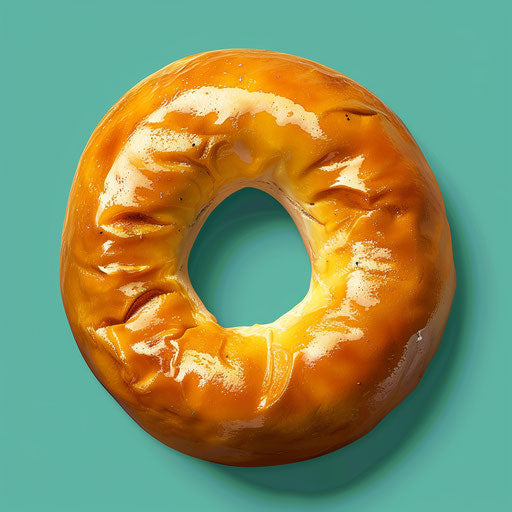 Photorealistic bagel clipart with flat teal background