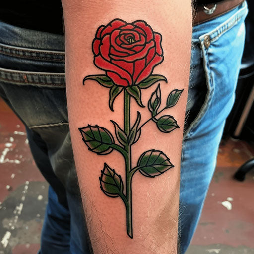 Rose tattoos for men in the style of Steve Sack featuring a cartoon rose