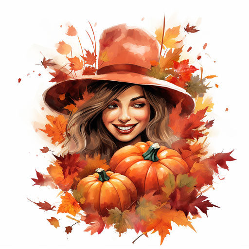 Joyful autumn Clipart in Oil painting style, on white background