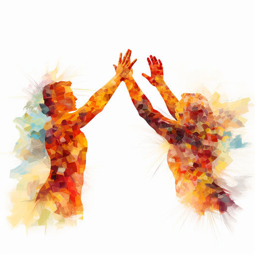 High five clipart in the style of Impressionistic Art, on white background