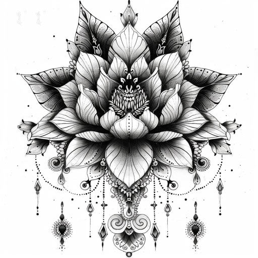 Black and white tattoo design, indian motifs style