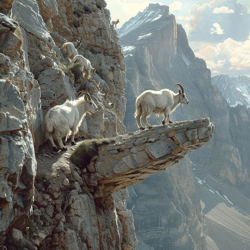 Mountain goats on a narrow mountain trail