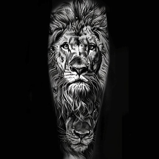 Lion tattoos for men with cartoonish flair, in the style of Steve Sack