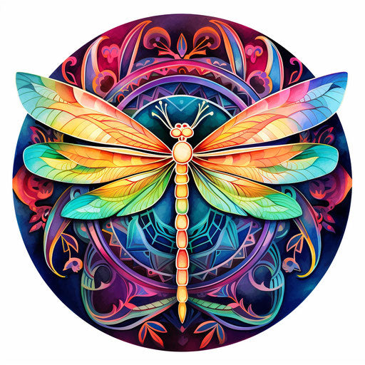 Meditative dragonfly in chromatic purity style