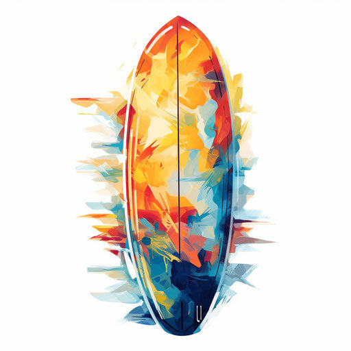 Surfboard clipart in the style of Impressionistic Art, on white background