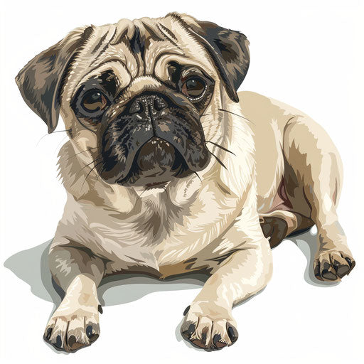 Realistic pug clipart on white background with vibrant colors