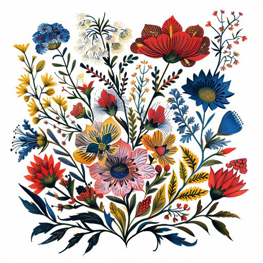 Wildflower tattoos inspired by folk art patterns