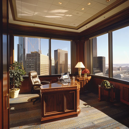 Investment banker's office with skyline views