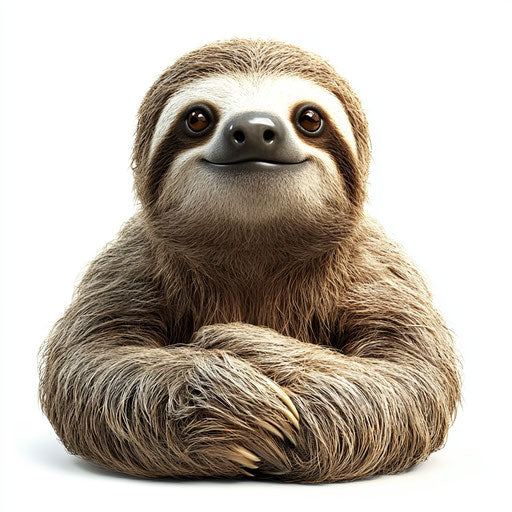 3D sloth on white background, realistic style, isolated clipart