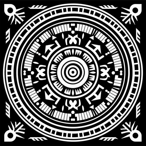 Black and white mandala template, in the style of Benin art, art deco, art deco geometric patterns