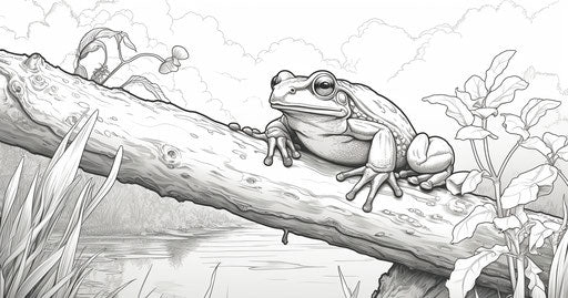 A frog sitting on a coloring page