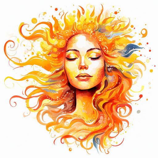 Sun in Oil painting style on white background