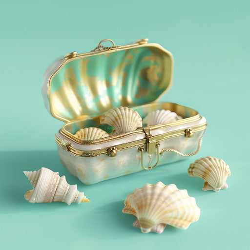 Realistic treasure on flat, serene aqua background