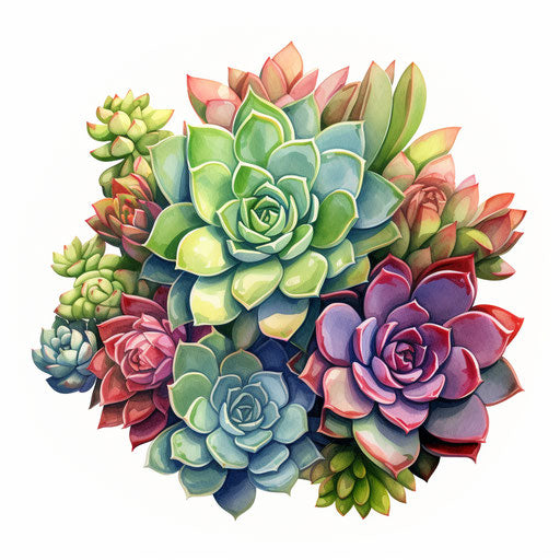 Succulent art in the style of oil painting on a white background