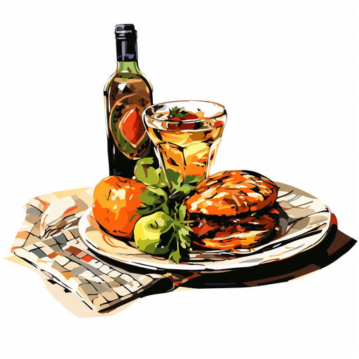 Meal illustration in the style of Chiaroscuro Art, on white background