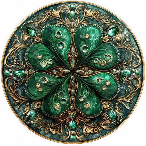 Emerald clover with jewels and hat shape, gold accents