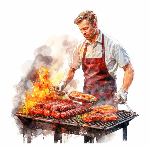 BBQ artwork in Oil painting style, on white background