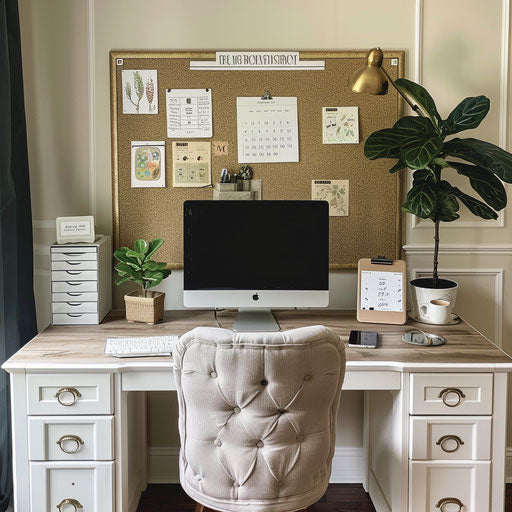 Home office with DIY bulletin board