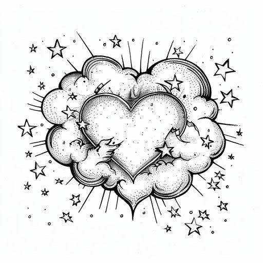 Heart-shaped cloud with stars - Coloring book page