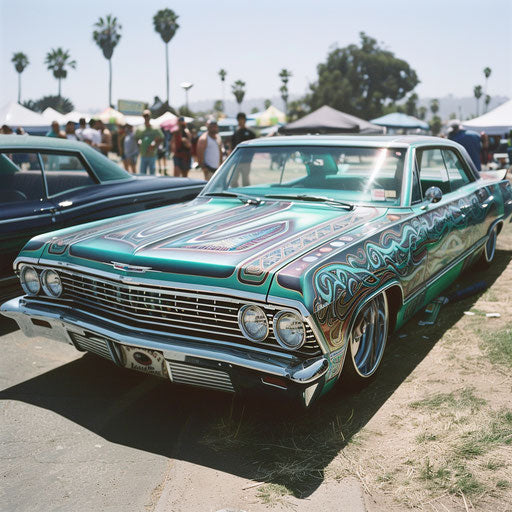 1967 Chevy Bel Air customized as a lowrider at car show