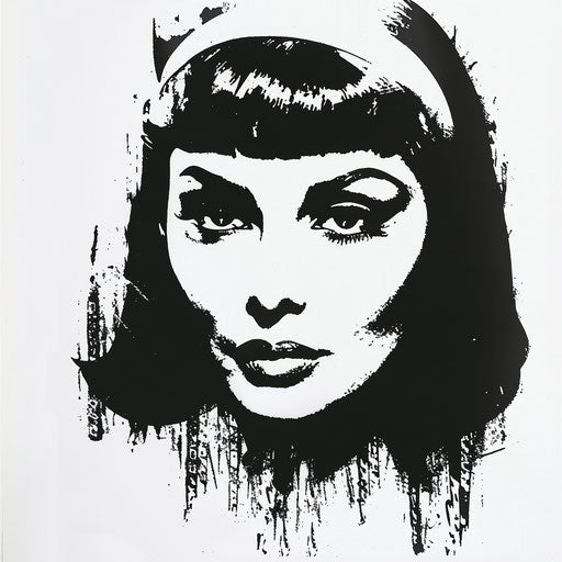 Cleopatra portrait tattoo stencil in black ink on a pure white background