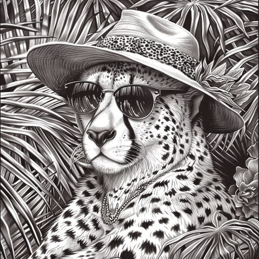 Sunny cheetah with hat and sunglasses