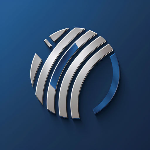 Online logo with clean typography and a corporate look, in a blue and silver palette