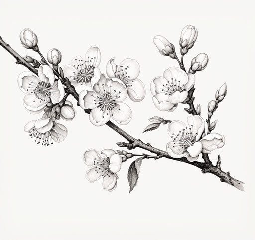 Sketch of flowering branch with leaves, animated gifs style