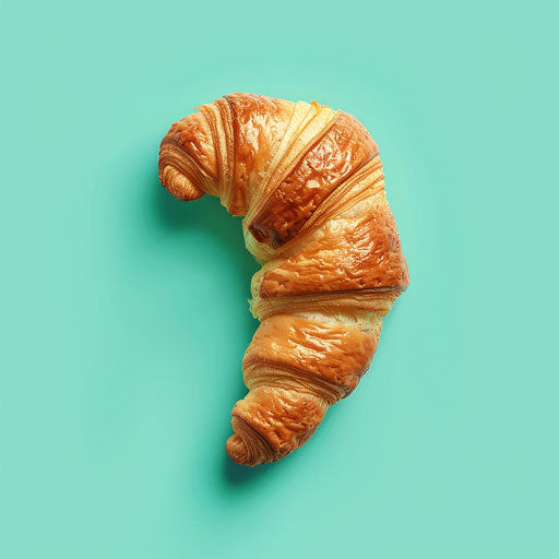 Photo realistic croissant on flat, serene aqua background