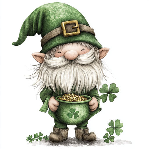 St. Patrick's Day clipart with cute gnome and pot of gold