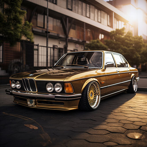 Classic BMW 7 series sedan with hydraulics