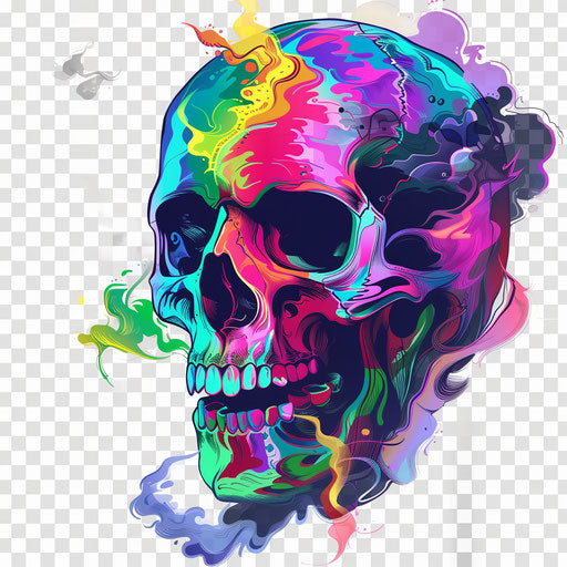 Rainbow skull y2k aesthetic smokey background tattoo