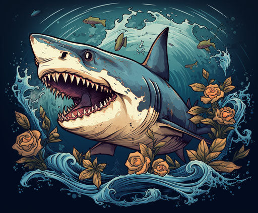 Shark tattoo design, traditional animation style