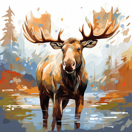 Moose clipart in Impressionistic Art style, on white background