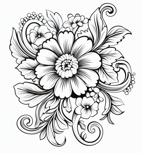 Flower design for coloring poster vector, spirals 59:64