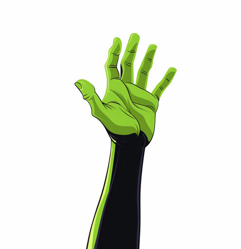 Green hand with black arm on white background, cute cartoon