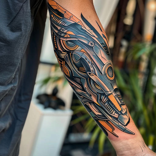 Biomechanical tattoo with futuristic designs