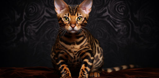 Bengal cat in dark brown and gold style, multiple patterns