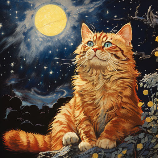 Louis Wain cat laying outside at night